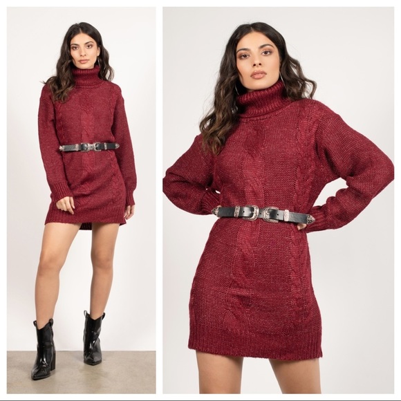 emory park Dresses & Skirts - Emory Park Cable Knit Turtleneck Sweaterdress Size S In Burgundy NWT